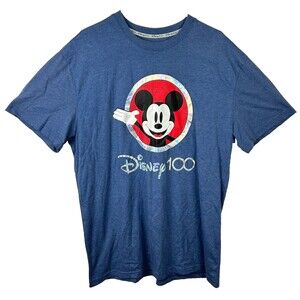 Disney 100 Years of Wonder Anniversary Mickey 2 Sided Blue T Shirt Womens XL